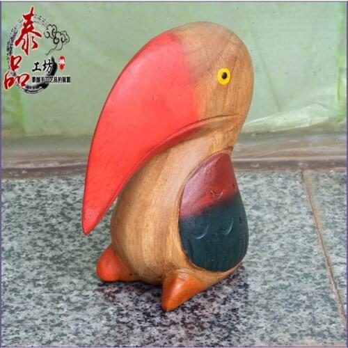 Thailand wood carving handicraft ornaments southeast Toucan desk furnishings home ornaments, desktop decorations(A127)