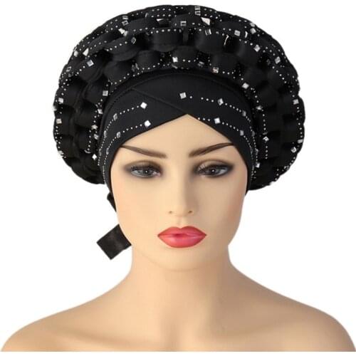2021 New African Auto Gele Aso Oke Headties Muslim Turban Caps Nigerian Wedding Gele Ready To Wear Autogele Head Wraps