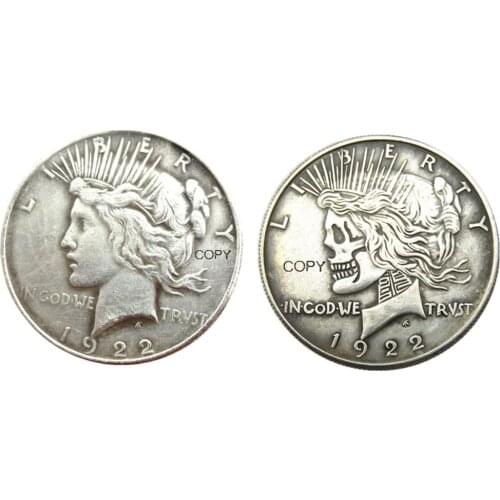 US Hobo Peace Dollar 1922/1922 Peace Dollar skull zombie skeleton Silver Plated Copy Coins