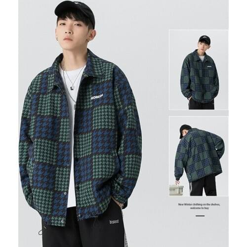 Spring Plaid jacket Men Turn-down Collar Outerwear Fashion Street Harajuku Houndstooth Coats Loose Clothing Male Plus Size 5XL