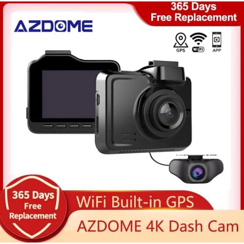 Dash Cam Dual Lens 4K UHD Recording Dashboard Camera Super Night Vision - WDR Built-In GPS Wi-Fi G-Sensor 24H Parking Monitor