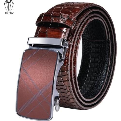 Top Quality Red Burgundy Genuine Leather Mens Belts Red Check Automatic Buckles Waistband Ratchet for Dress Jeans Wedding Party