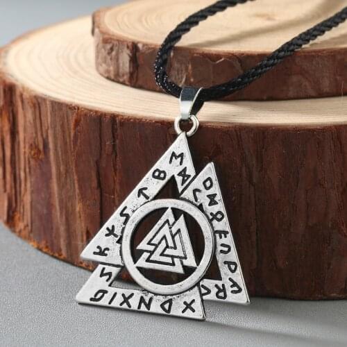 WANGAIYAO new ancient silver geometric triangle round pendant necklace mens Slavic necklace fashion personality holiday gift