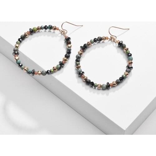 2020 Spring Summer Dark Green Natural Stone Round Drop Earring Fashion Colorful Earrings Jewelry for Women