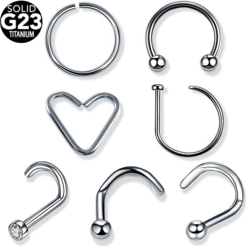 1PC G23 Titanium Nose Stud Rings Nostril Earring Cartilage Piercings Nariz Septum Ear Helix Rings Labret Piercings Body Jewelry