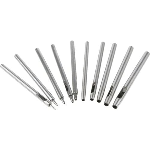 10 Pieces Carbon Steel Hollow Punch Set Leather Hole Punch Puncher, 0.5-5mm, Abrasion Resistant