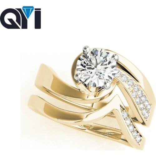 14K Yellow Gold Fancy Shape Ring Sets 1 Ct Round Sona Simulated Diamond Jewelry Engagement Wedding Rings For Women