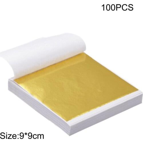 Aomily 9x9cm 100 Sheets Practical K Pure Shiny Gold Leaf for Gilding Funiture Lines Wall Crafts Handicrafts Gilding Decoration