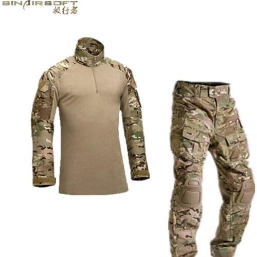 Army Combat Shirt & Pants Tactical Combat Uniform W/ Knee Elbow Pads Camouflage Hunting Clothes Ghillie Suit Train Exercise Sets