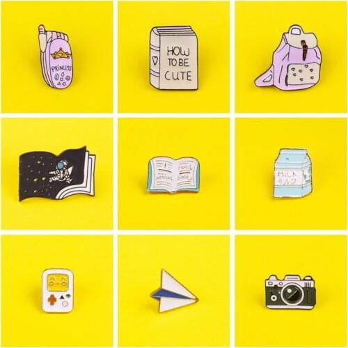 Book Phone Game Console Brooches Daily Things Lapel Pin Bags Badge Metal Badges On Clothes Jeans Jacket Enamel Pins On Garment