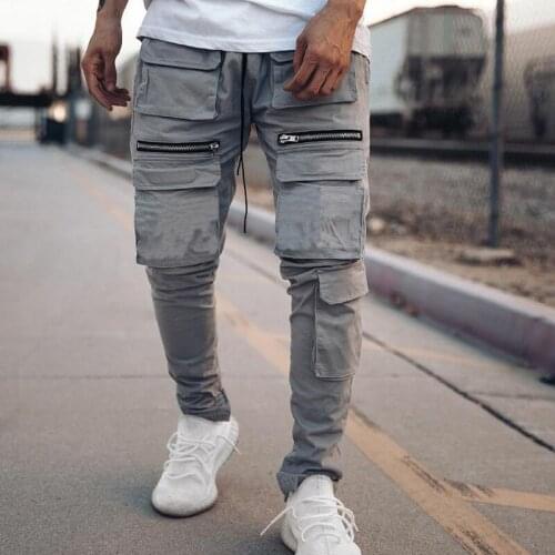 Cargo Pants Men 2021 Zipper Big Pocket Mens Slim Fit Workout Trousers Harajuku Sweatpants Sportswear -40