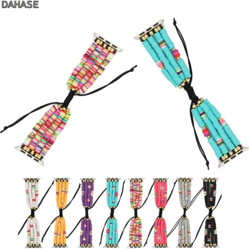 Colorful Clay Beads Bracelet For Apple Watch Strap Series 1 2 3 4 5 Bohemia Style Wristband For iWatch 38mm 40mm 42 44mm Band