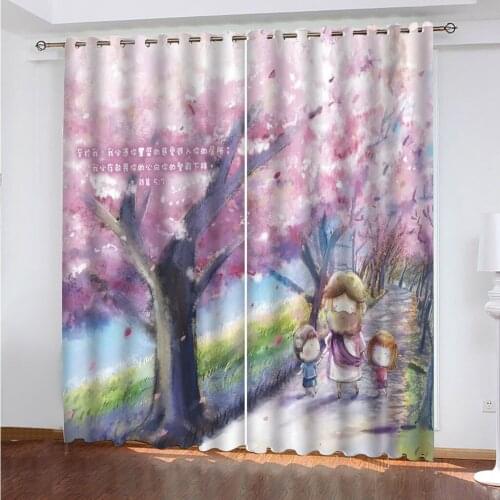 Flowers And Trees Curtain 3D Simple Fashion Blackout Walk In The Beautiful Park Living Room Bedroom Decor Custom