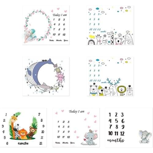 Baby Monthly Record Growth Milestone Blanket Newborn Cute Animal Pattern Cloth F3ME