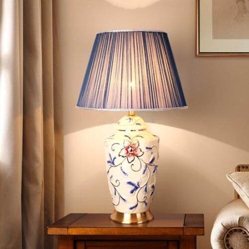 40x68cm Hand Painting Enamel Ceramic Table Lamp for Living Room Bedroom Gold-Painted Ceramic Bedroom Bedside Lamp Night Lights