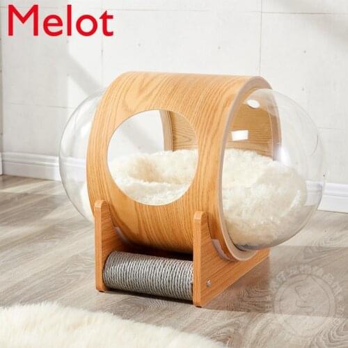 Space Capsule Capsule Cat Scratch Board Cat Nest Transparent Pet Bed Wooden Four Seasons Cylinder Kennel Grinding Claw Deep