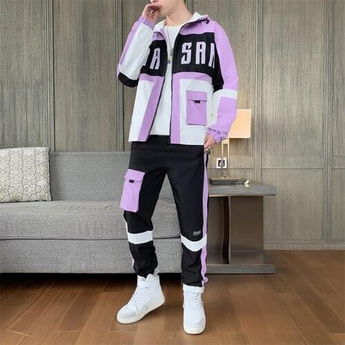 Mens Streetwear Tracksuit Two Piece Set Sweatsuit Autumn Leisure Suit zipperJackets And Hip Hop Harlan Pants Sportswear Suits