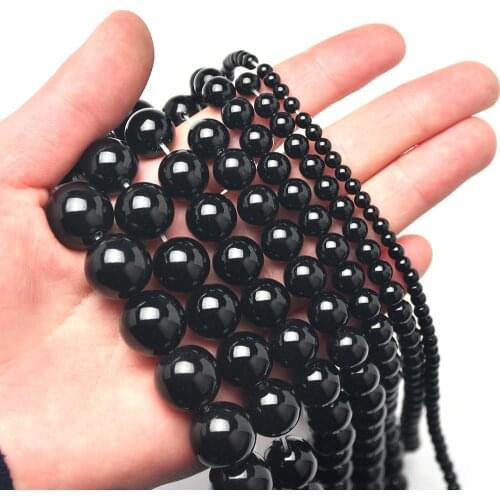 4-16mm Natural Black Smooth Onyx Agate Gemstone Round Loose Beads For Jewelry Making Findings 1 Strands 15inch