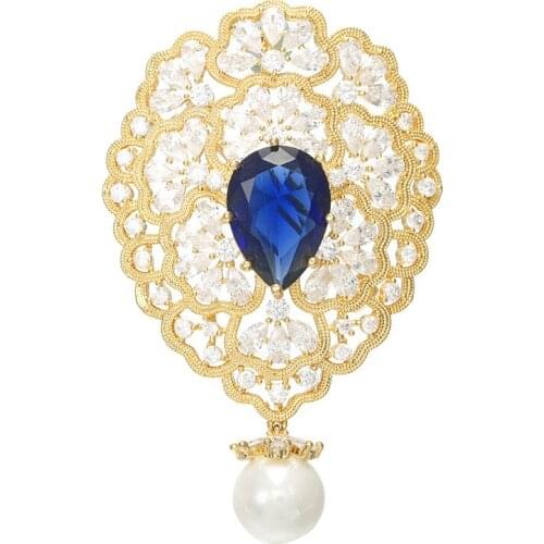 Copper Micro Inlaid Zircon Aristocratic Style Flower Pearl Hijab Pin All-match Clothing Delicate Jewelry Accessories Trendy Gift