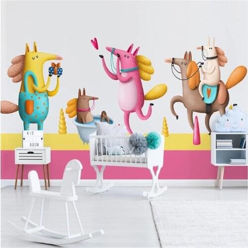 Milofi custom 3D mural wallpaper Nordic minimalist hand-painted cartoon animal childrens room background wall