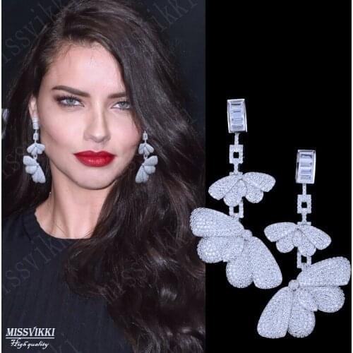 Missvikki Exclusive Full Shinning CZ Big Butterfly Wing Pendant Earrings for Women Super Party Jewelry GIFT Wedding Earrings