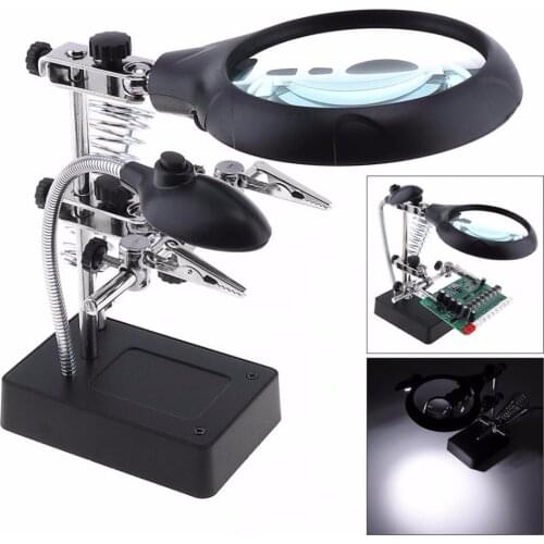 New 12.5X Desk-top Multifunctional Adjustable Rechargeable Welding Magnifier with 2 Exchangeable Lens and 5 LED Auxiliary Clip