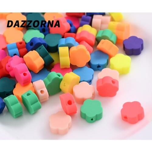 Fashion 50-100Pcs/Pack Polymer Clay Beads Mixed Color Flower Shape Polymer Clay Spacer Loose Beads For Jewelry Makeing Diy