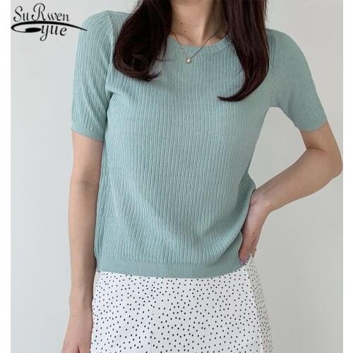 Fashion 7 Colors Solid Womans Shirts Candy Colors Loose All-match Round Neck Woman Blouse Short Sleeve Korean Clothes 10001