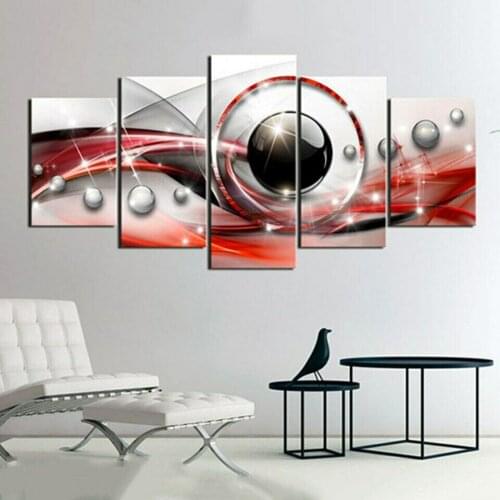 5 Pieces HD Print Poster Wall Art Modern Abstract Black round beads Canvas Painting Living Room Home Decoration Picture