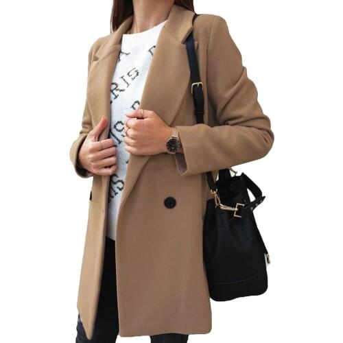 New Spring Women Blazer Jacket Double Breasted Notched Work Suit Elegant Long Sleeve Solid Color Mid Length Slim Outwear Female