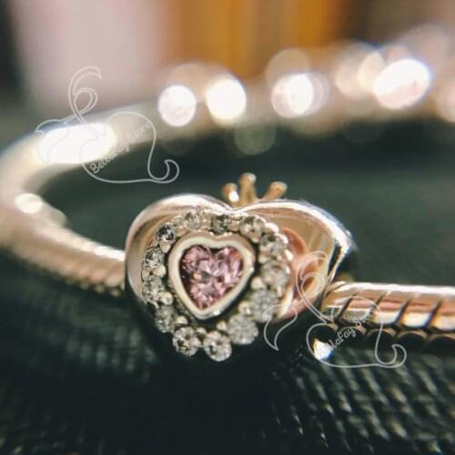 Real 925 Silver Sterling Charms Princess Heart Beads Fits Original Bracelets Necklaces Jewelry DIY Making Gifts