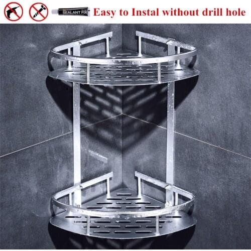 Bathroom Shelf Shower Caddy Aluminum Corner Wall Mounted Shelves Basket 2 Tiers Triangle Space Saver Shelf Holder with 2 Hooks