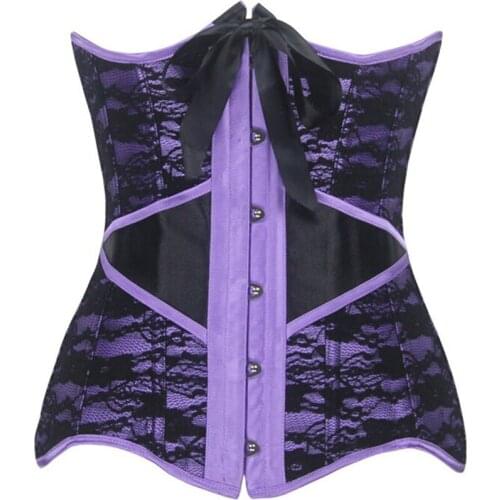 Underbust Push Up Purple Lace Corset Top Cover Hip Bustier Outwear Floral Korset Exquisite Corsets Gothic korsett for Sexy women