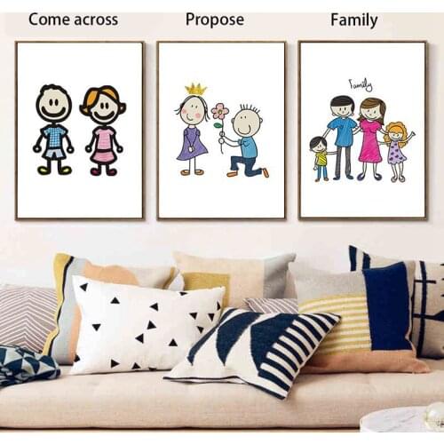 Happy Family Members Parents and Children Art Decoration Painting Sofa Living Room Background Painting Mural Canvas Painting