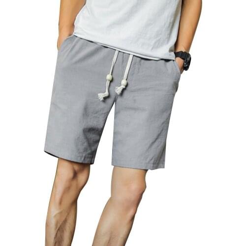 Summer Fashion Casual Slim Shorts Solid Color Linen Shorts Summer Men Beach Surfing Sports Drawstring Running Fifth Pants