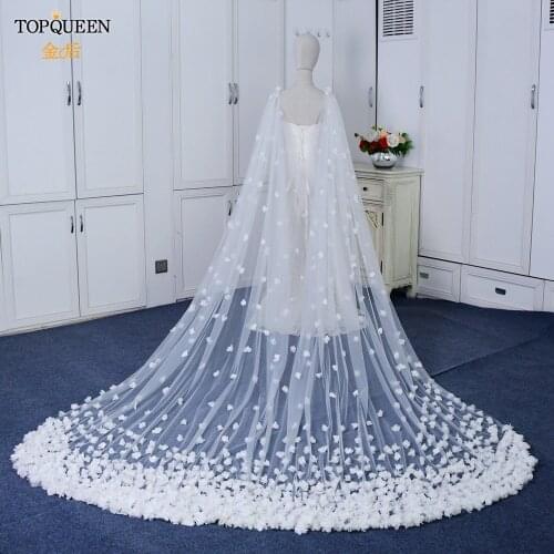 TOPQUEEN G44 Female Summer Cape Flower Wedding Veil Cape Long Train Jacket Women Shrug for Dress Girlfriend Jacket