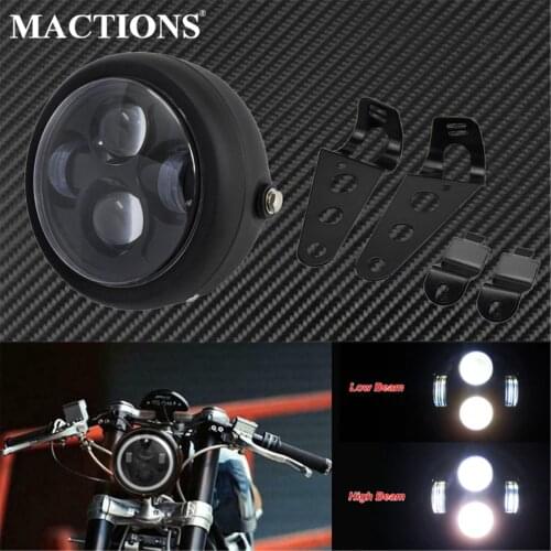 Motorcycle Universal 6.5" LED Headlight HeadLamp High Low Beam+ Mount Bracket For Harley Sportster Cafe Racer Softail Fat Boy