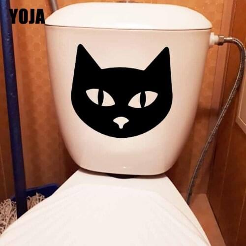 YOJA 23.8X21.7CM WC Toilet Sticker Cartoon Cat Head Bedroom Home Wall Decal T5-0212