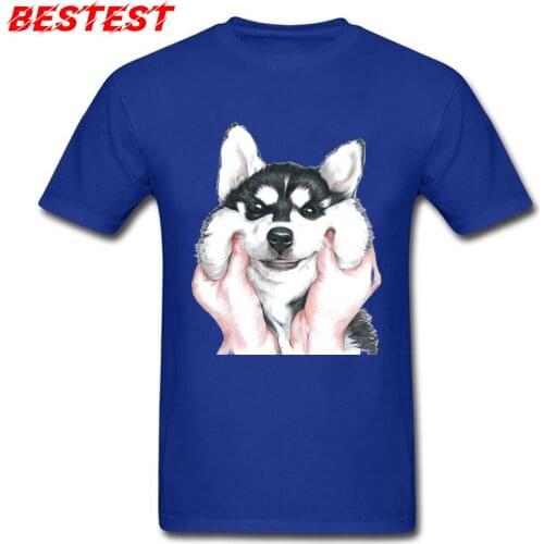 Funny T-shirt Designer Men T Shirt Siberian Husky Fat Face Printed Tops Clothing Crazy Fun Tees Cotton Adult Blue Shirt Dog Pet