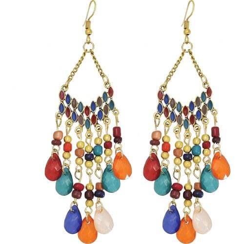 Ethnic Boho Acrylic Beads Hanging Earrings for Women Long Tassel Drop Dangle Earring oorbellen Statement Party Jewelry Gift