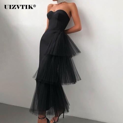 Sexy Patchwork Mesh Black Long Evening Party White Midi Dress Women 2021 Summer Elegant High Waist Tube Top Bodycon Maxi Dresses