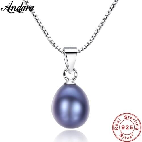 Fashion 100% Pearl Necklace 925 Sterling Silver Black White Freshwater Pearl Pendant Necklaces for Women Jewelry