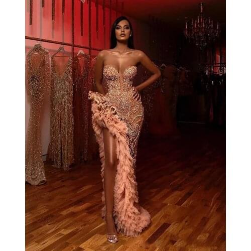 J73 Skin-Pink Sweetheart Natural Mermaid/Trumpet Floor-Length Evening Dresses/Bridal Engagement Prom Gowns Beads Free Shipping