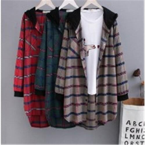 3xl-6xl Womens Spring Plus-Size Coat 2020 New Tops Long Sleeve Plaid Womens Hoodie Shirts Blouses