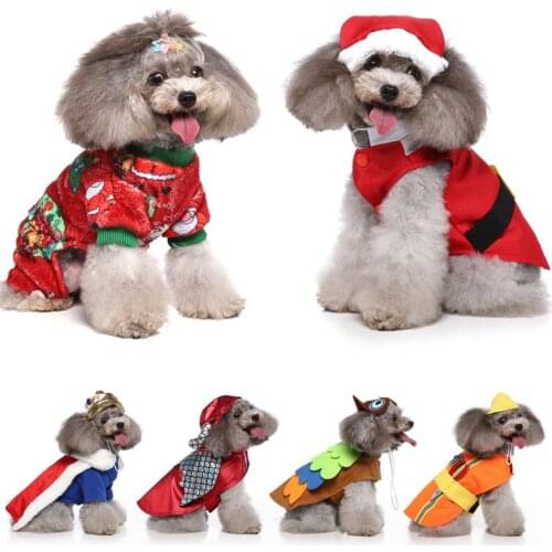 Winter Pet Dog Clothes Christmas Halloween Cape Hat Set Party Show Funny Strange Festival Costume for Small Puppy Coat Clothing
