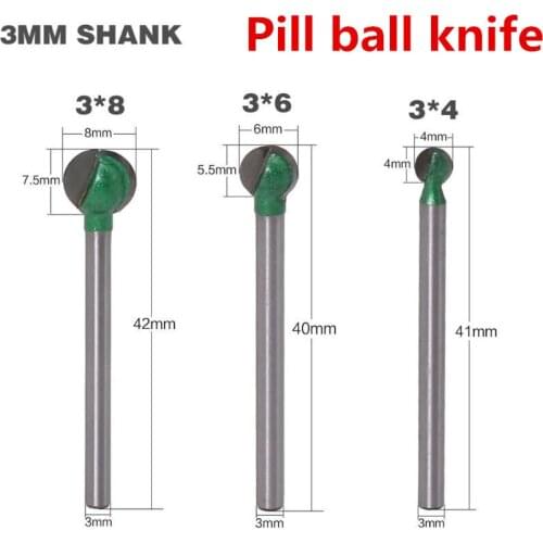 3pcs/set 3mm Shank Carving Woodworking Pill /Ball Knife Chisel /Ball Milling Cutter /Carving Drill Dremel Rotary Tool