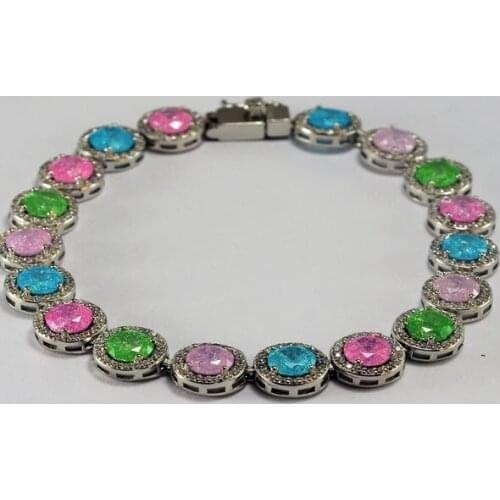 925 Sterling Silver Bracelet With Rainbow Round Stone Gorgeous Unique Gift For Lovers