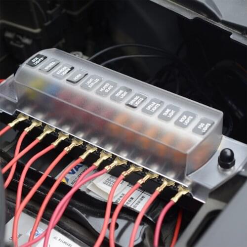 32V Car Fuse Box Holder 12-way Independent Positive and Negative Fuse Box with 24 Fuse Box Cover for Auto Car Boat Marine Trike