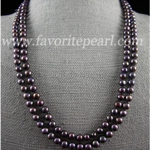 Free Shipping - 48 Inch 7-8MM AA Very Round Black Color Natural Freshwater Pearl Long Necklace Handmade Jewelry