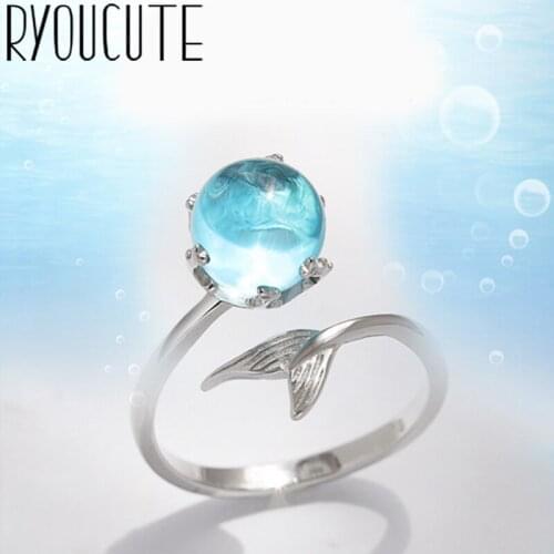 Boho Vintage Blue Crystal Mermaid Tail Fish Rings For Women Wedding Band Men Finger Rings 2021 Female Bohemian Jewelry Gifts